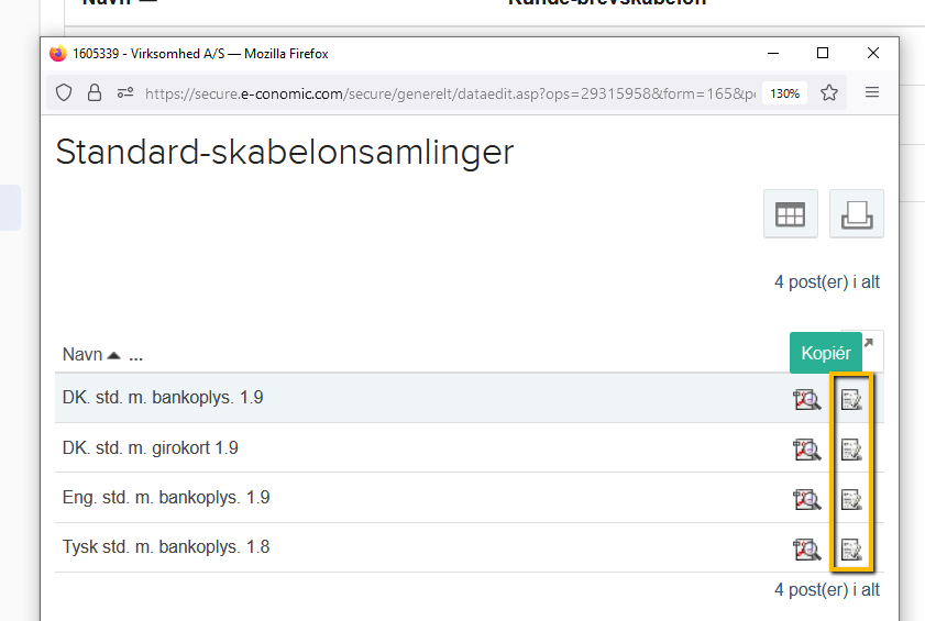 Viser 'Kopier'-ikonet i Standard-skabelonsamlinger – bruges til at oprette en kopi af en standard-skabelonsamling.