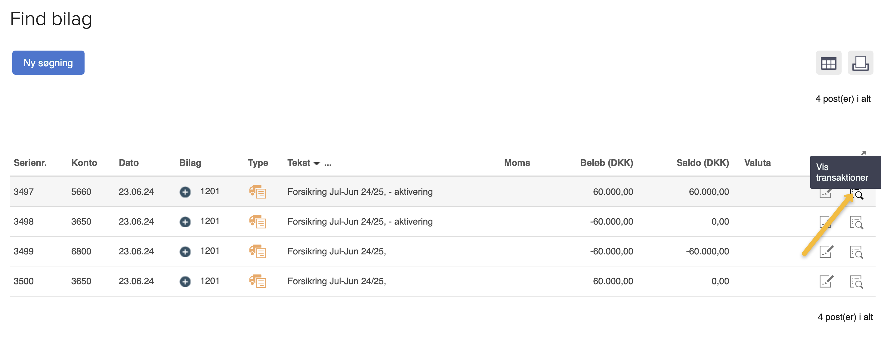 Viser dialogboksen 'Tilbagefør bilag' i Regnskab – bruges til at angive oplysninger for tilbageførslen af et bilag.