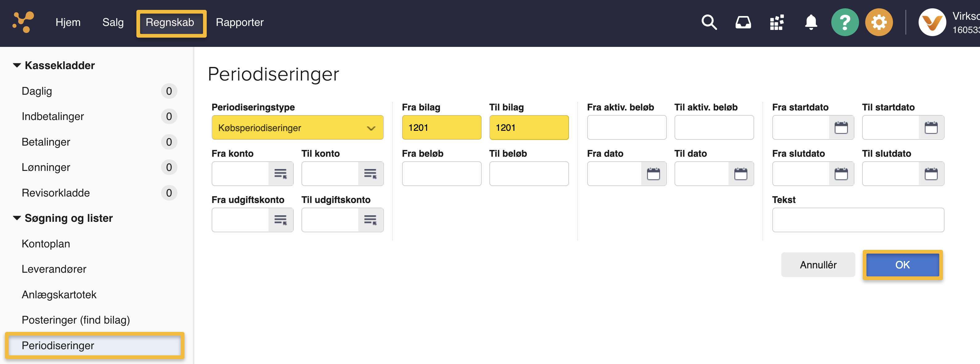 Viser søgefunktionen i Periodiseringer – bruges til at finde den periodisering, der skal rettes.