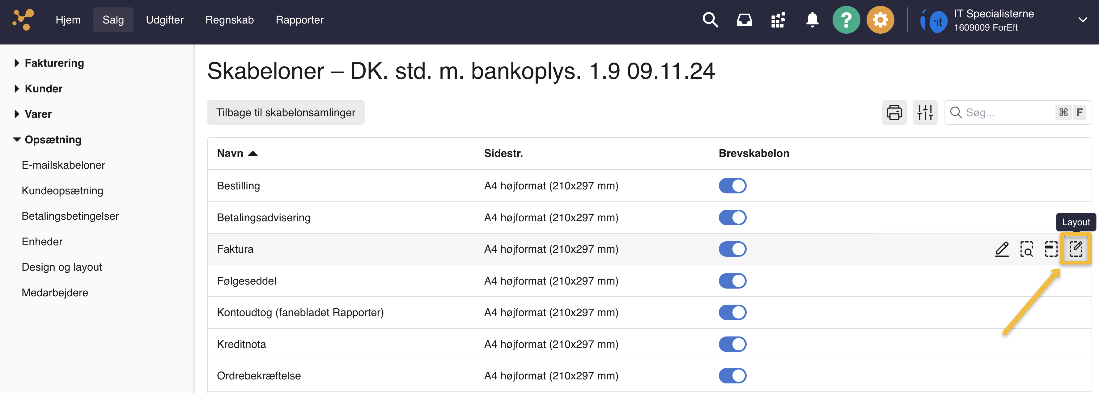 Viser Layout-ikonet i Skabeloner – bruges til at åbne en skabelons layout til redigering.