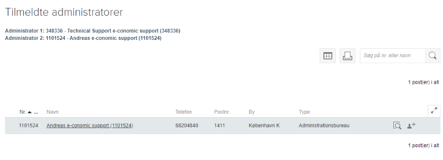 Viser listen over søgeresultater i Administratorer under Alle indstillinger – bruges til at vælge den administrator, der skal have adgang.