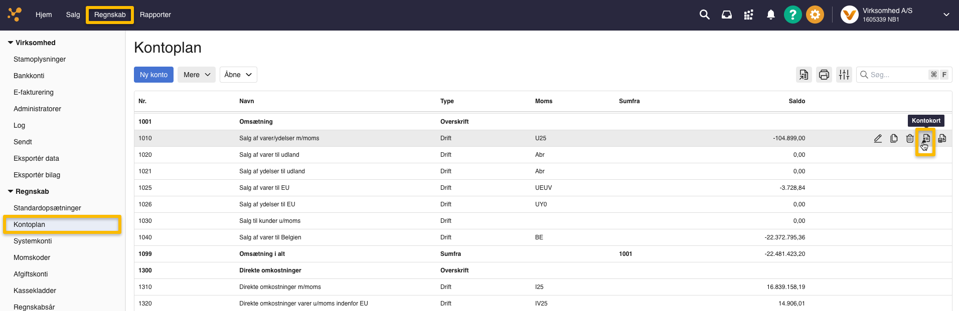 Viser Kontokort-ikonet i Kontoplanen – bruges til at vise kontokortet for en valgt konto.