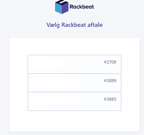 Viser valg af Rackbeat aftale i Rackbeat integrationen – bruges til at forbinde den korrekte aftale til din e-conomic-konto.