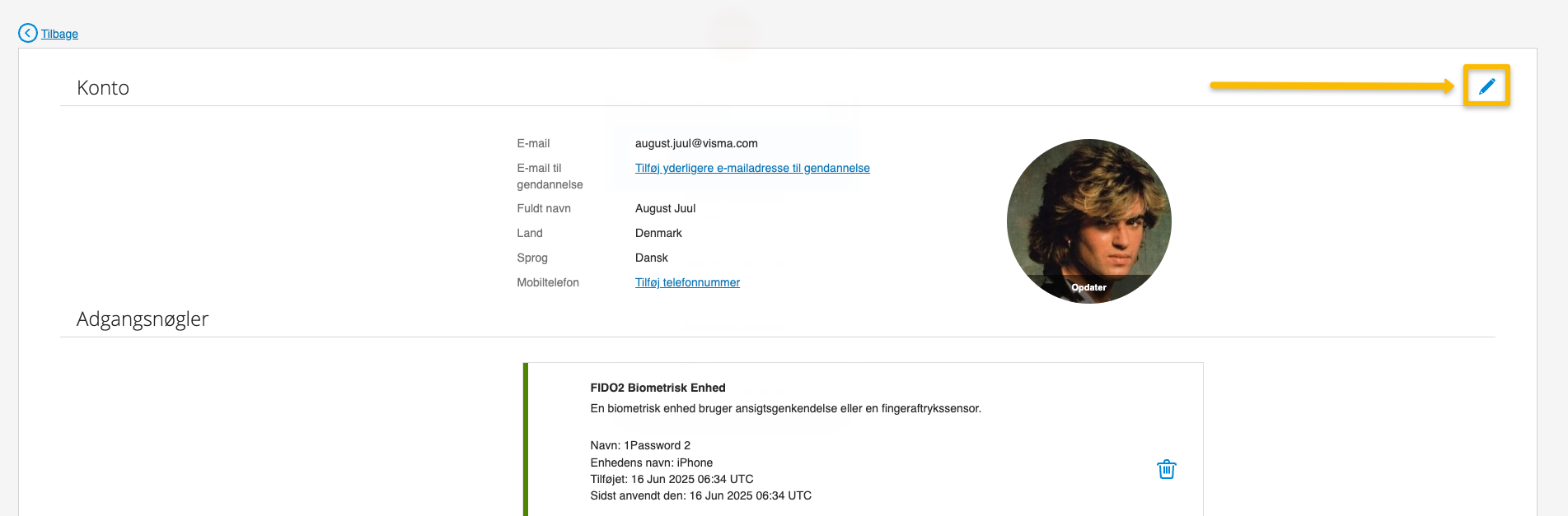 Viser redigeringsikonet i Konto – bruges til at redigere brugerens kontooplysninger