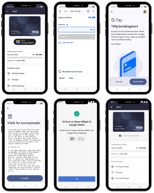 Billedet viser hvordan man tilføjer Firmakort til Google Pay
